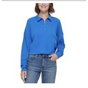 Calvin Klein Jeans Women's Waffle Knit Blue  3/4 Zip Long Sleeve  Size Small